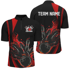 Load image into Gallery viewer, Black And Red Custom Flame Bowling Shirts For Men, Bowling Team Outfits IPHW7206