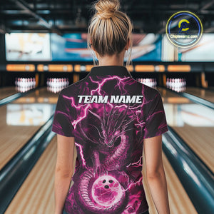 Custom Pink Thunder Lightning Dragon Bowling Polo Shirts For Women, Team Uniform IPHW9760