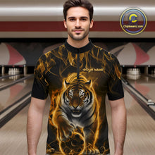 Load image into Gallery viewer, Custom Yellow Flame Tiger Bowling Quarter-Zip Shirts For Men, Tiger Bowling Team Shirt IPHW9763