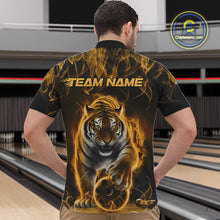 Load image into Gallery viewer, Custom Yellow Flame Tiger Bowling Quarter-Zip Shirts For Men, Tiger Bowling Team Shirt IPHW9763
