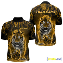 Load image into Gallery viewer, Custom Yellow Flame Tiger Bowling Quarter-Zip Shirts For Men, Tiger Bowling Team Shirt IPHW9763