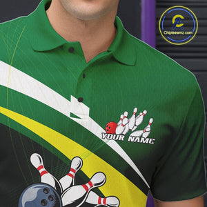 Custom Funny Green Alligator Bowling Polo Shirt For Men, Bowling League Shirt For Team IPHW9926