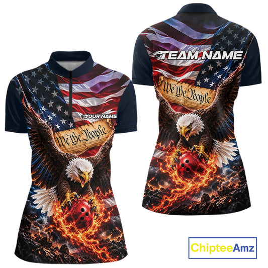 Custom Patriotic Eagle We The People Bowling League Shirt, US Flag Women Bowling Shirt IPHW12272