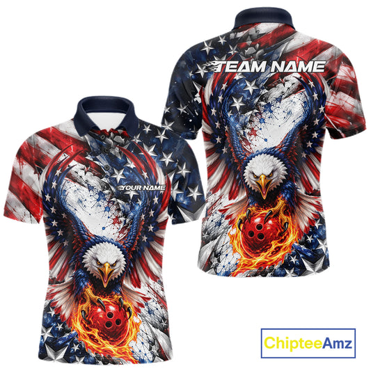 American Flag Eagle Custom Patriotic Bowling Jersey, Bowling Team Men Polo Shirt IPHW12274