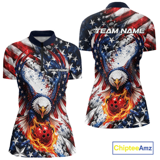 American Flag Eagle Custom Patriotic Bowling Jersey, Bowling Women Quarter-Zip Shirt IPHW12274