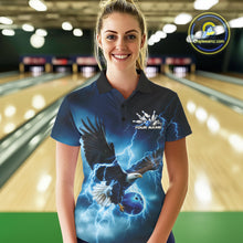 Load image into Gallery viewer, Custom Blue Thunder Lightning Eagle Bowling Women Polo Shirts, Eagle Bowling Jerseys IPHW10146