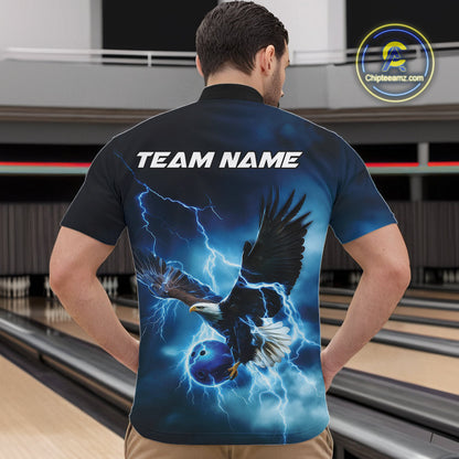 Custom Blue Thunder Lightning Eagle Bowling Men Quarter-Zip Shirts, Eagle Bowling Team Jerseys IPHW10146