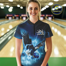 Load image into Gallery viewer, Custom Blue Thunder Lightning Eagle Women Bowling Shirts, Eagle Bowling Team Jerseys IPHW10146
