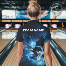 Load image into Gallery viewer, Custom Blue Thunder Lightning Eagle Women Bowling Shirts, Eagle Bowling Team Jerseys IPHW10146