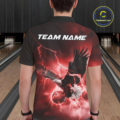 Custom Red Thunder Lightning Eagle Bowling Men Polo Shirts, Eagle Bowling Team Jerseys IPHW10147