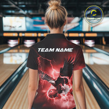 Load image into Gallery viewer, Custom Red Thunder Lightning Eagle Women Bowling Shirts, Eagle Bowling Team Jerseys IPHW10147