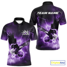 Load image into Gallery viewer, Custom Purple Thunder Lightning Eagle Bowling Men Polo Shirts, Eagle Bowling Team Jerseys IPHW10148