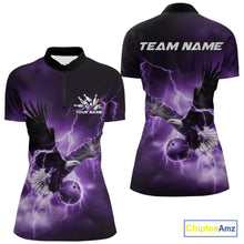 Load image into Gallery viewer, Custom Purple Thunder Lightning Eagle Women Bowling Shirts, Eagle Bowling Team Jerseys IPHW10148