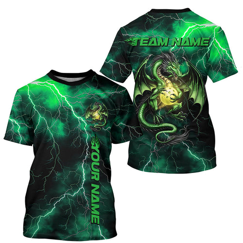 Green Thunder Lightning Custom Dragon Pickleball T-Shirts For Men, Pickleball Team Outfit IPHW8217