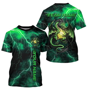 Green Thunder Lightning Custom Dragon Pickleball T-Shirts For Men, Pickleball Team Outfit IPHW8217