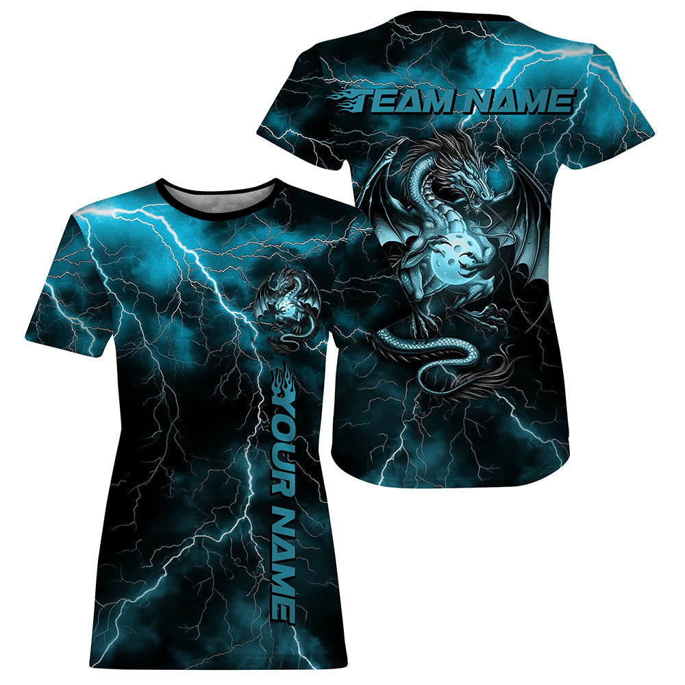 Blue Thunder Lightning Custom Dragon Pickleball T-Shirts For Women, Pickleball Team Outfit IPHW8218