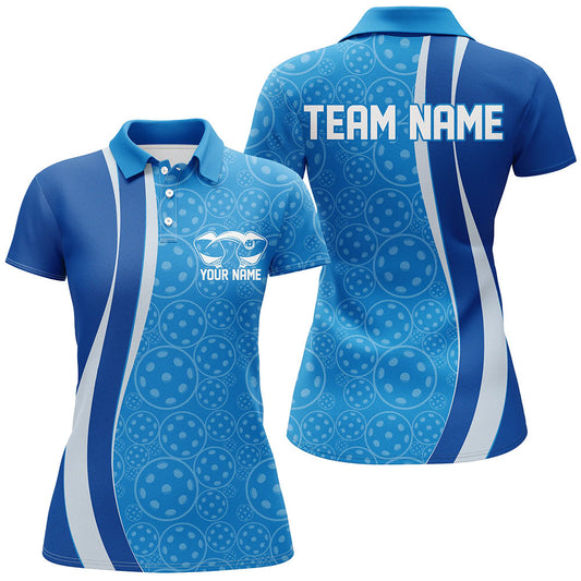 Custom Blue Pickleball Pattern Polo Shirts For Women, Pickleball Tournament Team Shirt IPHW8219
