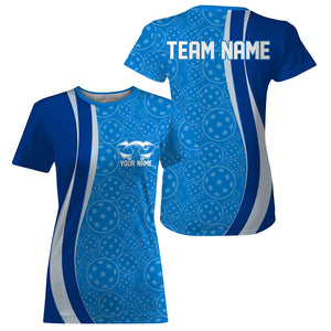 Custom Blue Pickleball Pattern T-Shirts For Women, Pickleball Tournament Team IPHW8219