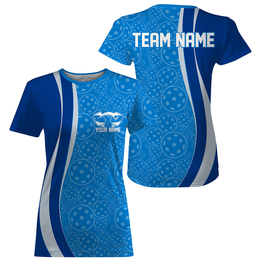 Custom Blue Pickleball Pattern T-Shirts For Women, Pickleball Tournament Team IPHW8219