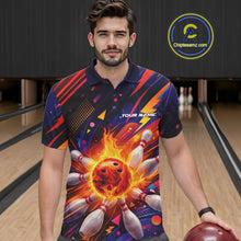 Load image into Gallery viewer, Custom Colorful Fire Flame Bowling Team Men Polo Shirt, Bowling League Shirt IPHW10297