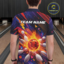 Load image into Gallery viewer, Custom Colorful Fire Flame Bowling Team Men Polo Shirt, Bowling League Shirt IPHW10297