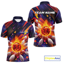 Load image into Gallery viewer, Custom Colorful Fire Flame Bowling Team Men Polo Shirt, Bowling League Shirt IPHW10297