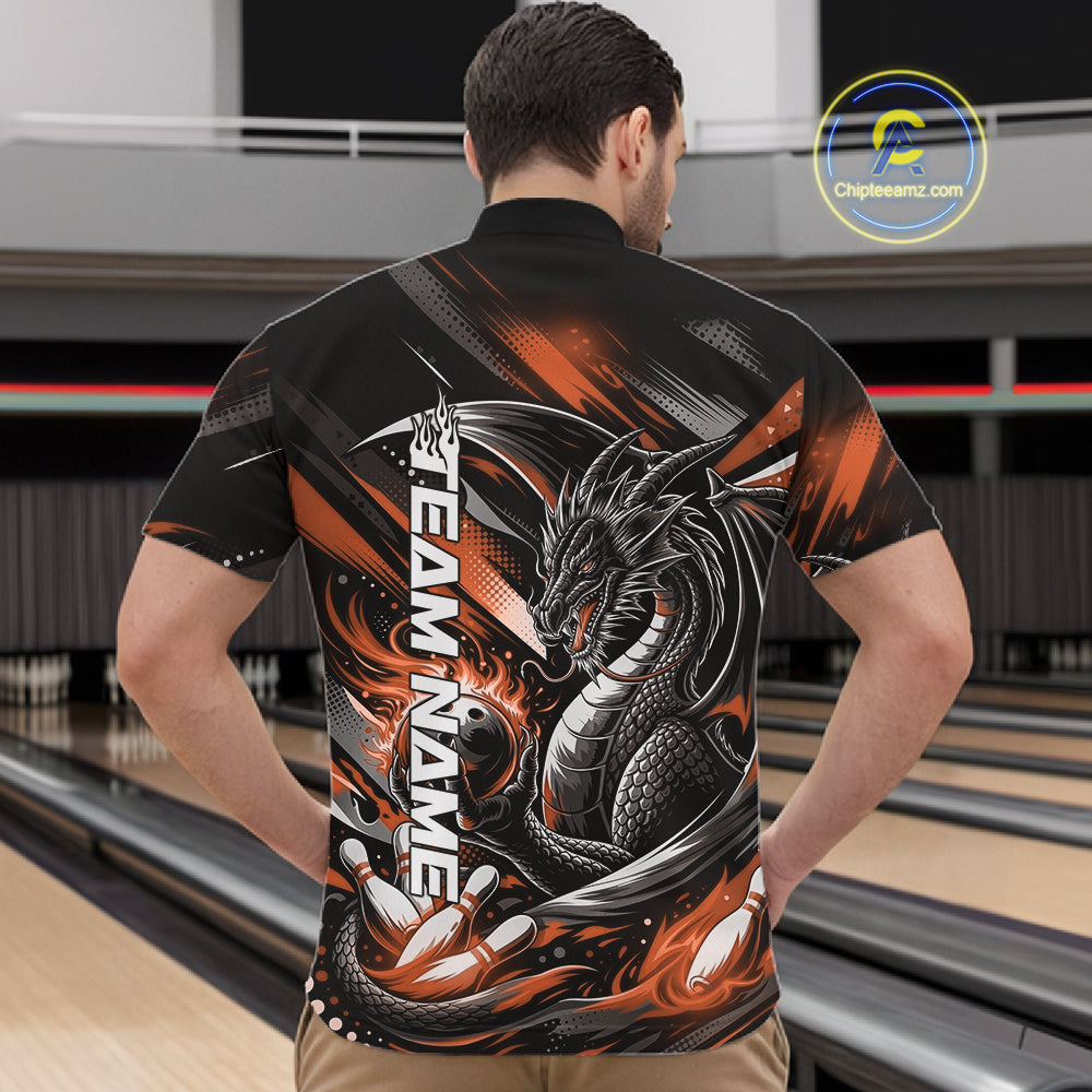 Personalized Black And Orange Dragon Bowling Team Jerseys, Dragon Bowling Quarter-Zip Shirt IPHW10301