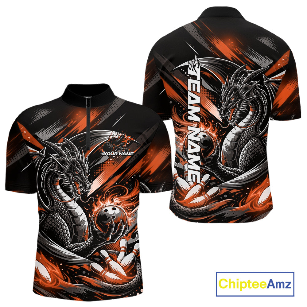 Personalized Black And Orange Dragon Bowling Team Jerseys, Dragon Bowling Quarter-Zip Shirt IPHW10301