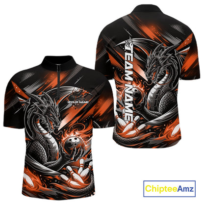 Personalized Black And Orange Dragon Bowling Team Jerseys, Dragon Bowling Quarter-Zip Shirt IPHW10301