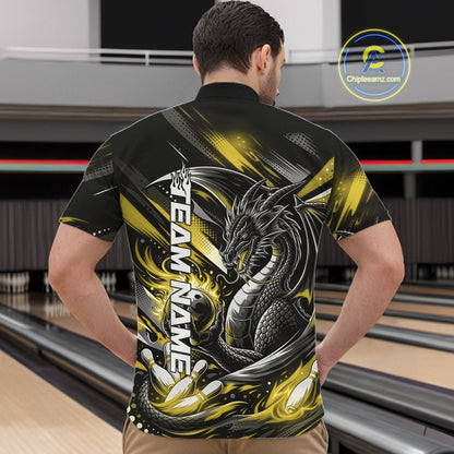 Personalized Black And Yellow Dragon Bowling Team Jerseys, Dragon Bowling Quarter-Zip Shirt IPHW10302