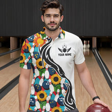 Load image into Gallery viewer, Custom Sunflower Bowling Pattern Polo Shirts For Men, Sunflower Bowling Team Shirts IPHW8439