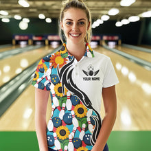 Load image into Gallery viewer, Custom Sunflower Bowling Pattern Polo Shirts For Women, Sunflower Bowling Team Shirts IPHW8439