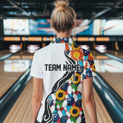 Custom Sunflower Bowling Pattern Quarter-Zip Shirt For Women, Sunflower Bowling Team Shirt IPHW8439