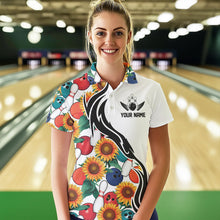 Load image into Gallery viewer, Custom Sunflower Bowling Pattern Polo Shirts For Women, Sunflower Bowling Team Shirts IPHW8440