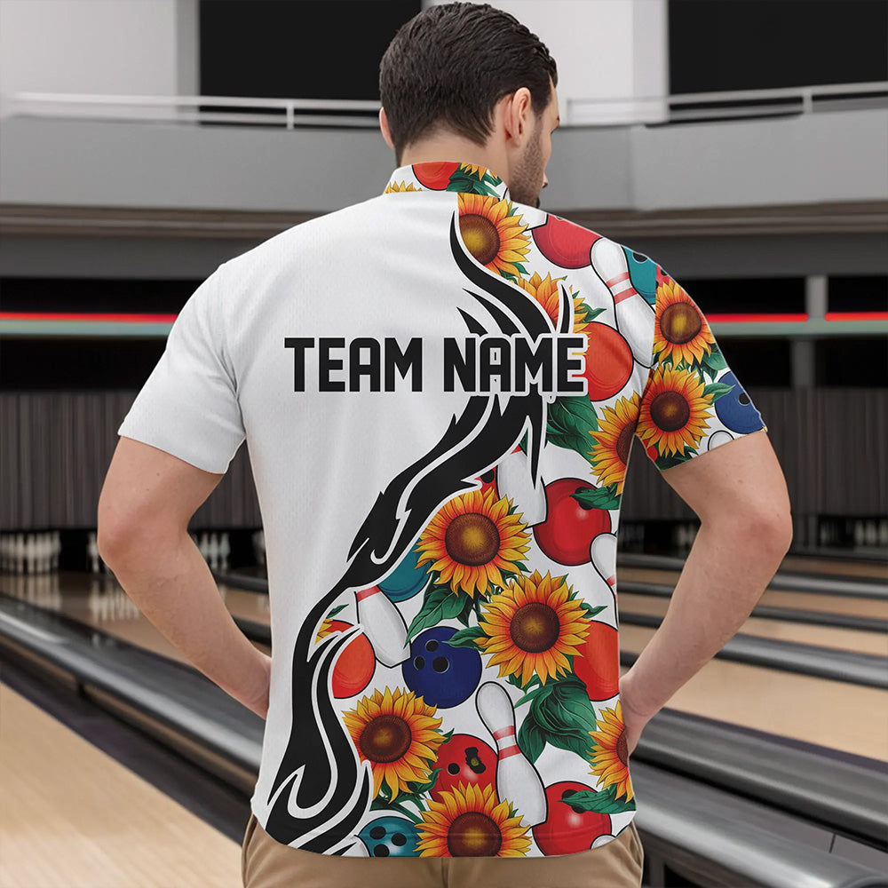 Custom Sunflower Bowling Pattern Quarter-Zip Shirts For Men, Sunflower Bowling Team Shirts IPHW8440