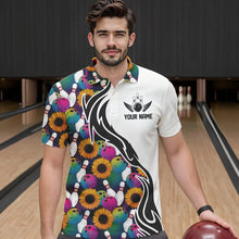 Load image into Gallery viewer, Custom Sunflower Bowling Pattern Polo Shirts For Men, Sunflower Bowling Team Shirts IPHW8441