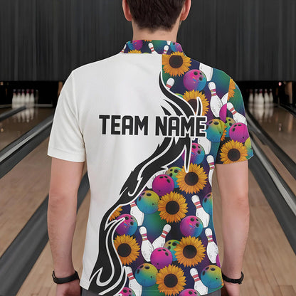 Custom Sunflower Bowling Pattern Polo Shirts For Men, Sunflower Bowling Team Shirts IPHW8441