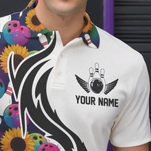 Load image into Gallery viewer, Custom Sunflower Bowling Pattern Polo Shirts For Men, Sunflower Bowling Team Shirts IPHW8441