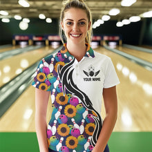 Load image into Gallery viewer, Custom Sunflower Bowling Pattern Polo Shirts For Women, Sunflower Bowling Team Shirts IPHW8441