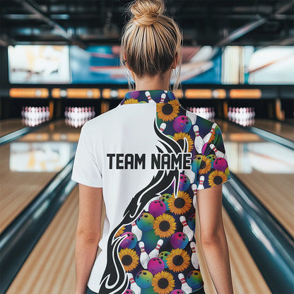 Custom Sunflower Bowling Pattern Quarter-Zip Shirt For Women, Sunflower Bowling Team Shirt IPHW8441