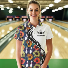 Load image into Gallery viewer, Custom Sunflower Bowling Pattern Polo Shirts For Women, Sunflower Bowling Team Shirts IPHW8442