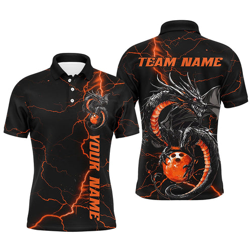 Black And Red Custom Dragon Bowling Polo Shirts For Men, Dragon Bowling League Shirts Outfits IPHW8686