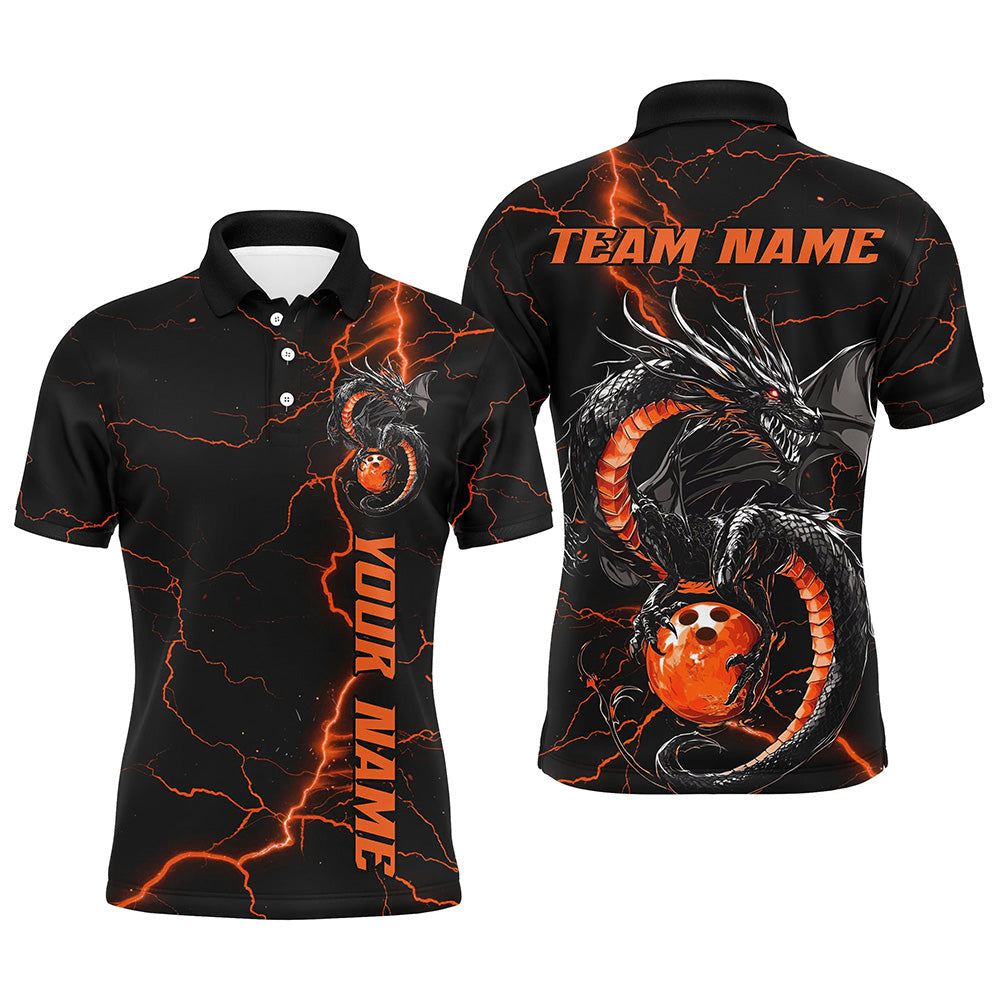 Black And Red Custom Dragon Bowling Polo Shirts For Men, Dragon Bowling League Shirts Outfits IPHW8686