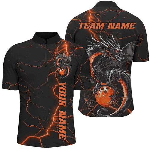 Black And Red Custom Dragon Bowling Quarter-Zip Shirts For Men, Dragon Bowling League Shirts Outfits IPHW8686