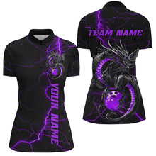 Load image into Gallery viewer, Black And Purple Custom Dragon Bowling Womens Quarter-Zip Shirts, Bowling League Shirts IPHW8687