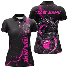 Load image into Gallery viewer, Black And Pink Custom Dragon Bowling Polo Shirts For Women, Dragon Bowling League Shirts IPHW8688