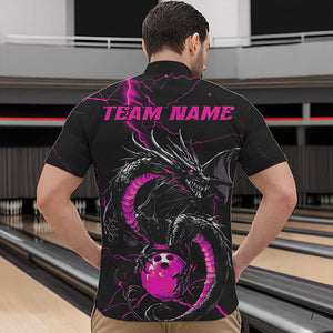 Black And Pink Custom Dragon Bowling Quarter-Zip Shirts For Men, Dragon Bowling League Shirts IPHW8688