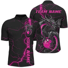 Load image into Gallery viewer, Black And Pink Custom Dragon Bowling Quarter-Zip Shirts For Men, Dragon Bowling League Shirts IPHW8688