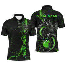 Load image into Gallery viewer, Black And Green Custom Dragon Bowling Polo Shirts For Men, Dragon Bowling League Shirts IPHW8689