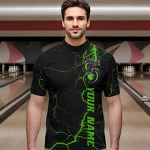 Load image into Gallery viewer, Black And Green Custom Dragon Bowling Quarter-Zip Shirts For Men, Dragon Bowling League Shirts IPHW8689
